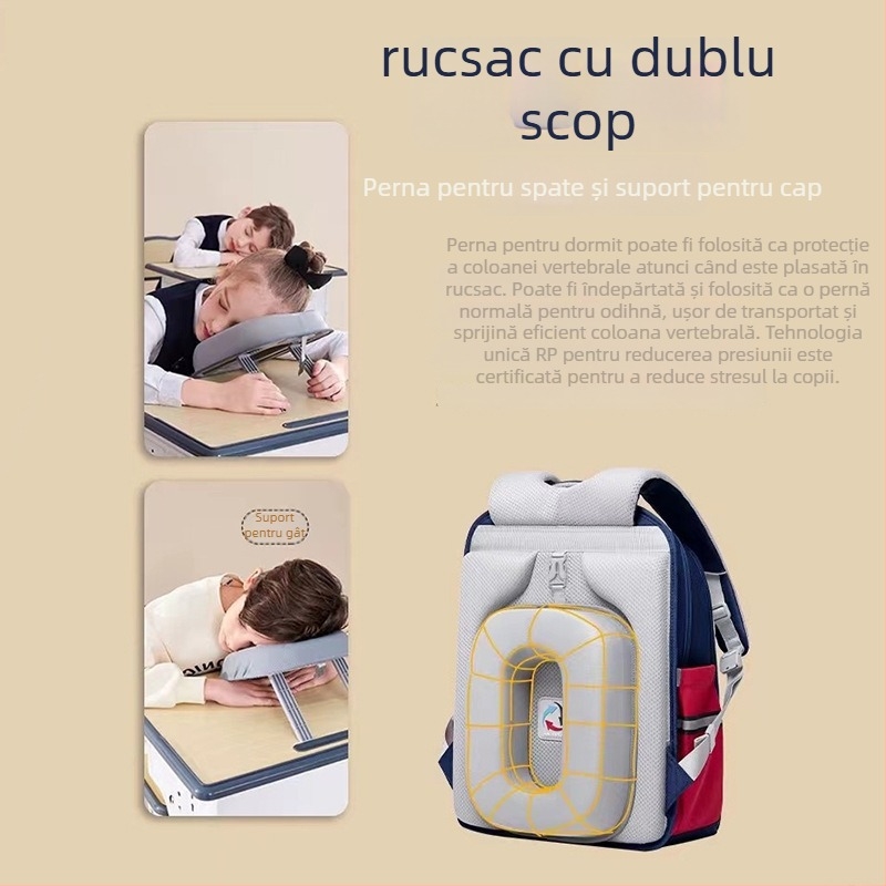 Rucsac școlar cu pernă pentru odihnă, protecție a coloanei și reducerea încărcării, pentru elevi din clasele 1–6, material Oxford