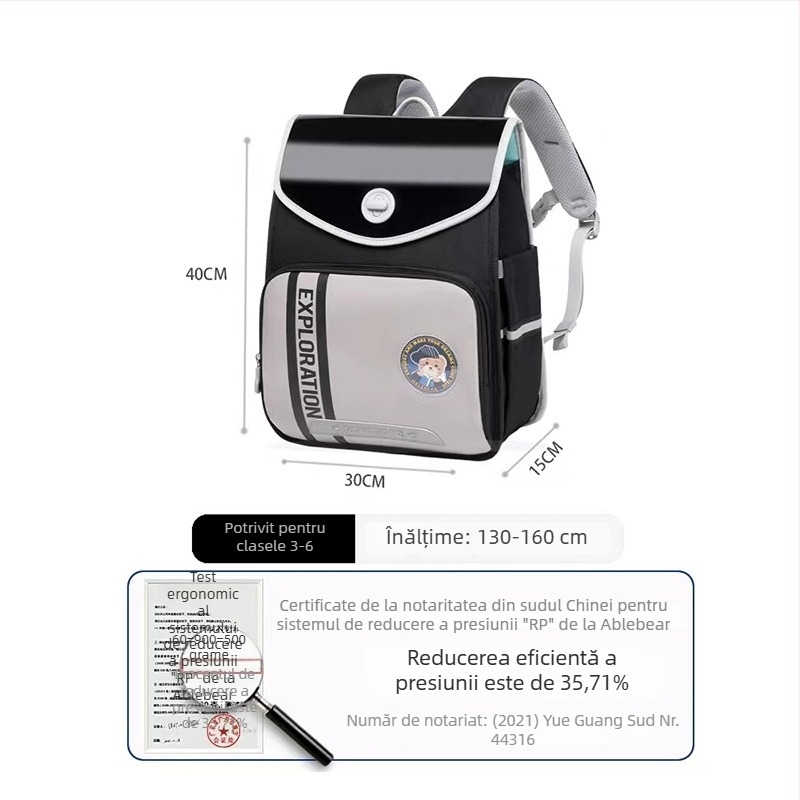 Rucsac școlar cu pernă pentru odihnă, protecție a coloanei și reducerea încărcării, pentru elevi din clasele 1–6, material Oxford