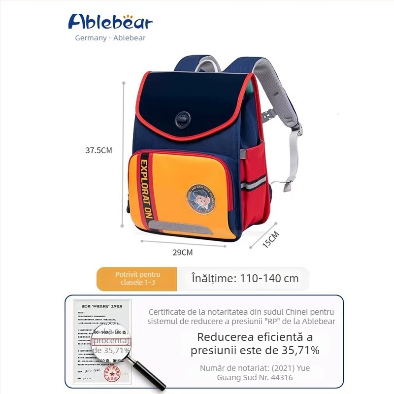 Rucsac școlar cu pernă pentru odihnă, protecție a coloanei și reducerea încărcării, pentru elevi din clasele 1–6, material Oxford