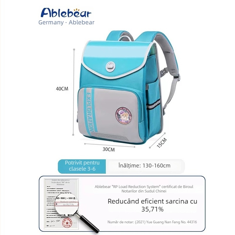 Rucsac școlar cu pernă pentru odihnă, protecție a coloanei și reducerea încărcării, pentru elevi din clasele 1–6, material Oxford