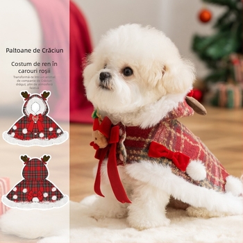 Pelerină pentru câini cu glugă, model carouri, iarnă – poliester, stil drăguț, potrivire universală