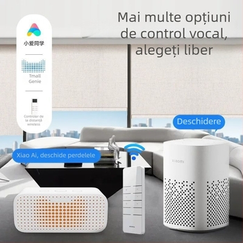 Jaluzea rulou electric inteligentă cu motor pe baterie litiu, funcționare silențioasă, material opac pentru controlul luminii, telecomandă și compatibilitate cu asistenți vocali (Alexa/Google Home/Zigbee), poliester