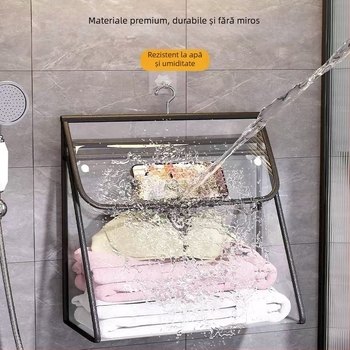 Organizator de baie suspensat din PVC transparent, impermeabil, montaj pe perete, pentru lenjerie și haine