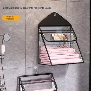 Organizator de baie suspensat din PVC transparent, impermeabil, montaj pe perete, pentru lenjerie și haine
