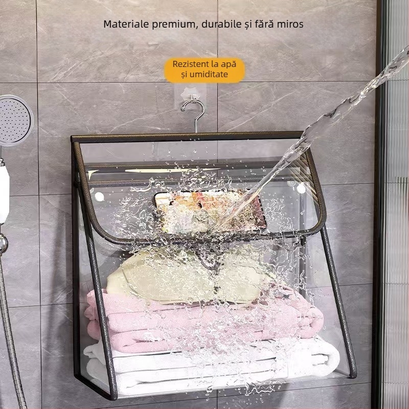 Organizator de baie suspensat din PVC transparent, impermeabil, montaj pe perete, pentru lenjerie și haine