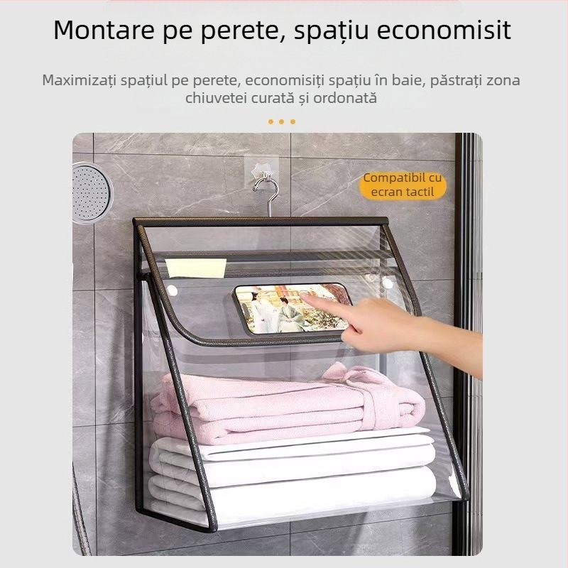 Organizator de baie suspensat din PVC transparent, impermeabil, montaj pe perete, pentru lenjerie și haine