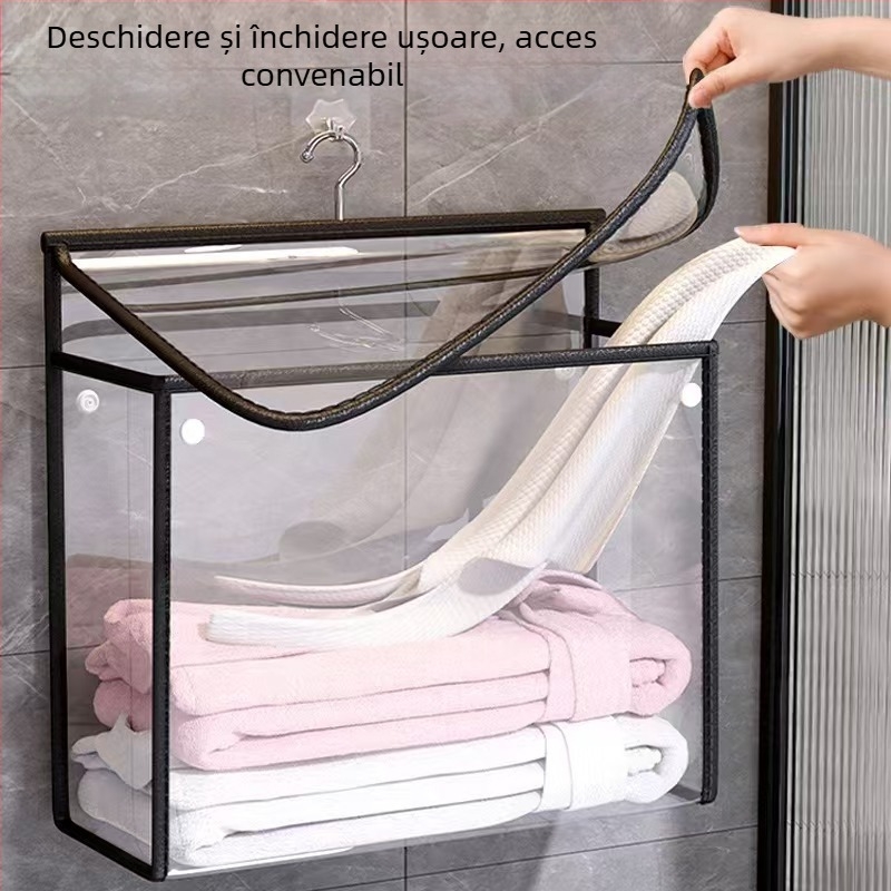Organizator de baie suspensat din PVC transparent, impermeabil, montaj pe perete, pentru lenjerie și haine