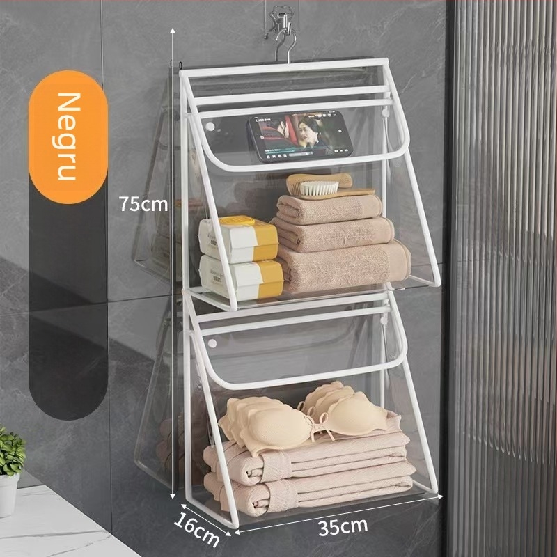 Organizator de baie suspensat din PVC transparent, impermeabil, montaj pe perete, pentru lenjerie și haine