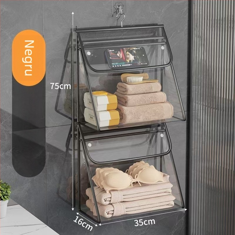 Organizator de baie suspensat din PVC transparent, impermeabil, montaj pe perete, pentru lenjerie și haine