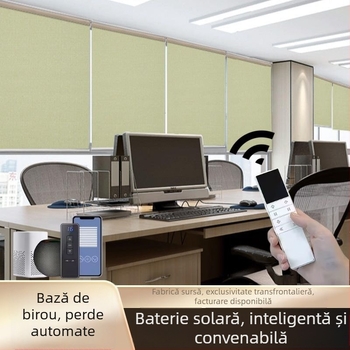 Jaluzea rulou electric cu motor de 12V, baterie litiu reîncărcabilă prin energie solară, telecomandă, modul Wi‑Fi inteligent încorporat, țesătură poliester