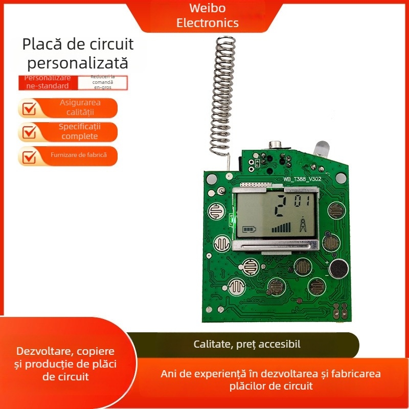 Placă PCB pentru walkie-talkie copii T388 — placă de control PCBA, marcă Vibrant, capacitate 3000/zi