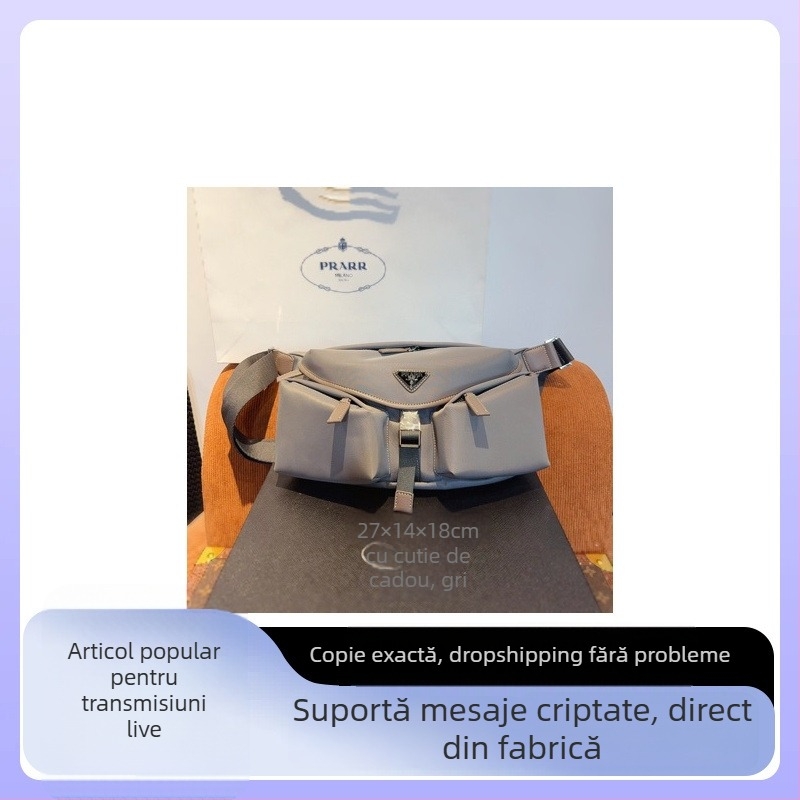 Geantă crossbody pentru bărbați, din nylon cu detalii din piele, curea pe un singur umăr, cataramă emailată, casuală și versatilă