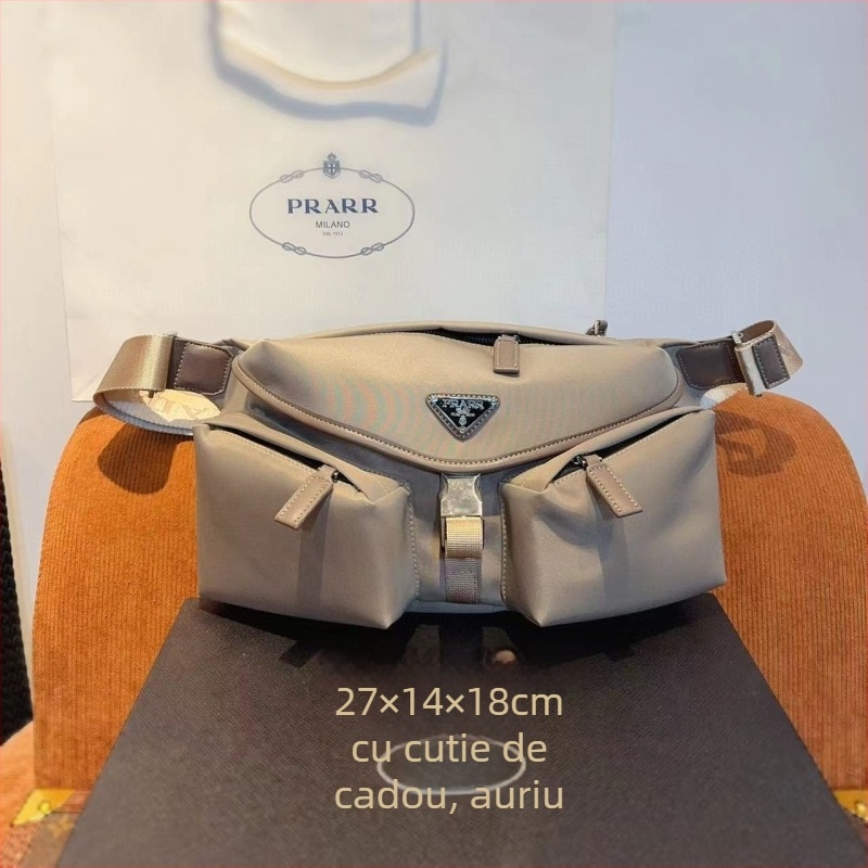 Geantă crossbody pentru bărbați, din nylon cu detalii din piele, curea pe un singur umăr, cataramă emailată, casuală și versatilă