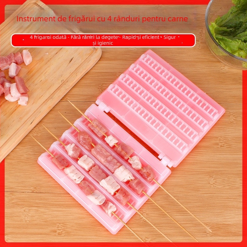 Set de bețișoare pentru grătar — String Duoduo, PP, 120 buc., reutilizabil, 4 rânduri pentru înșirare rapidă, Stil chinezesc nou