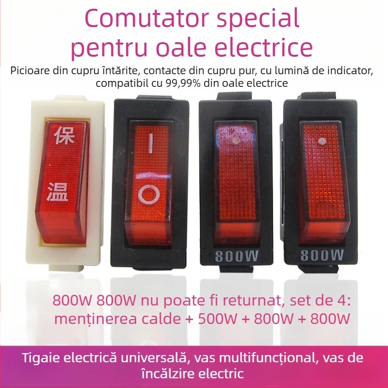 Comutator pentru oală electrică cu buton LED în formă de barcă, puteri 500W/800W/2100W, IP50