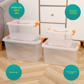 Cutie de depozitare din plastic cu roți, transparentă cu capac, plastic îngroșat, capacitate 20–30 L