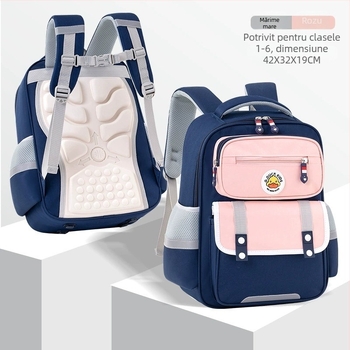 Ghiozdan școlar pentru clasele 1–6, reducere a greutății, protecția coloanei, bretele de umăr cu pernă de aer, poliester