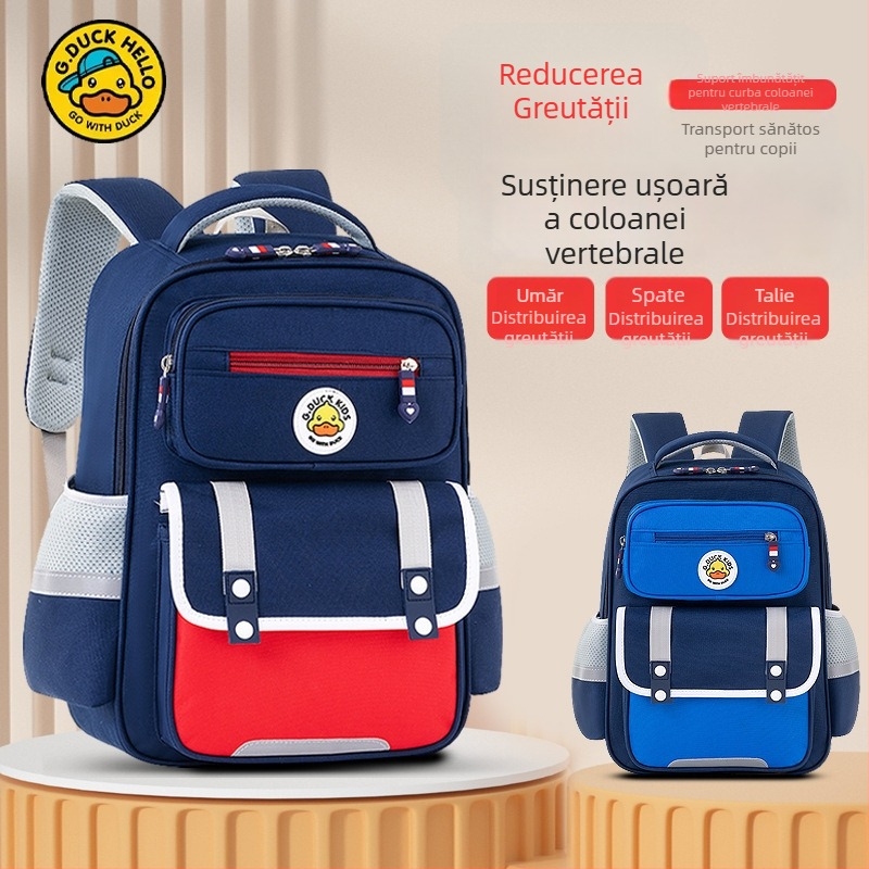 Ghiozdan școlar pentru clasele 1–6, reducere a greutății, protecția coloanei, bretele de umăr cu pernă de aer, poliester