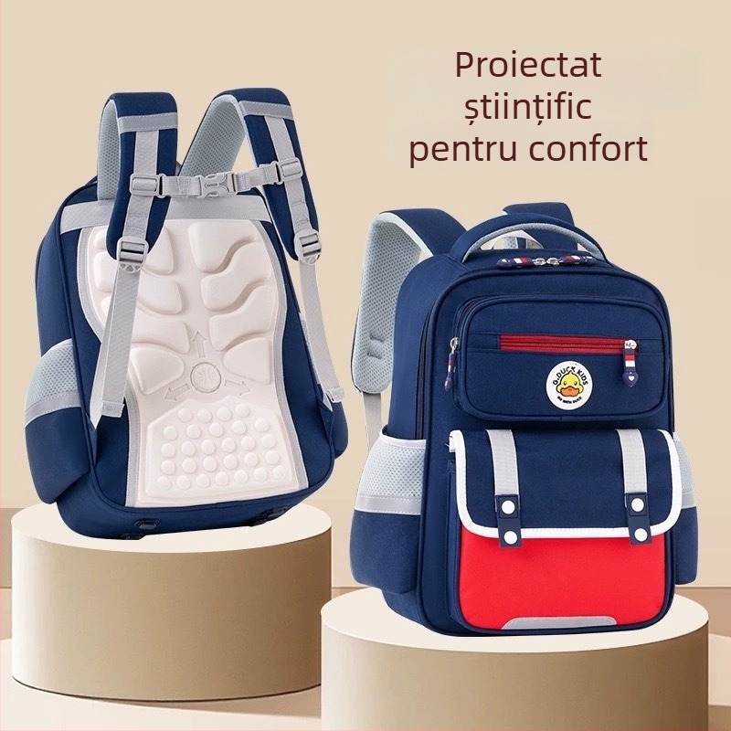Ghiozdan școlar pentru clasele 1–6, reducere a greutății, protecția coloanei, bretele de umăr cu pernă de aer, poliester