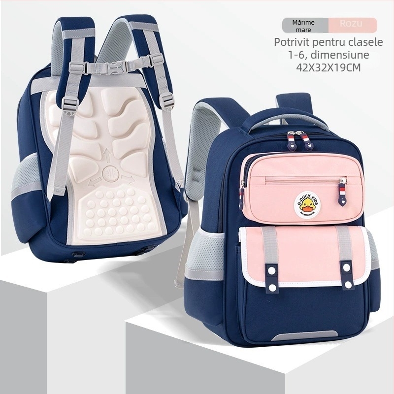 Ghiozdan școlar pentru clasele 1–6, reducere a greutății, protecția coloanei, bretele de umăr cu pernă de aer, poliester