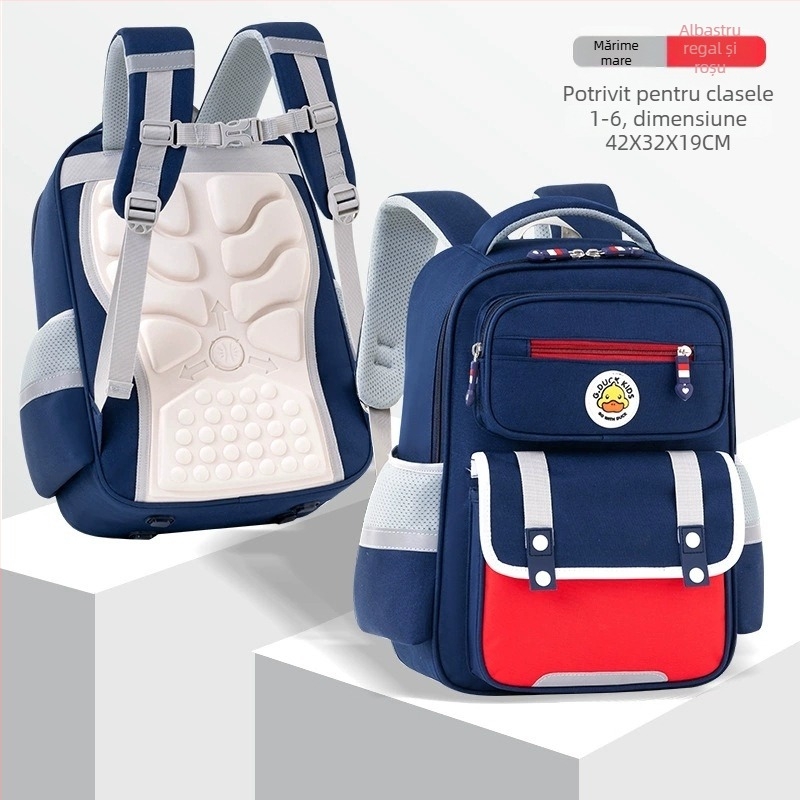Ghiozdan școlar pentru clasele 1–6, reducere a greutății, protecția coloanei, bretele de umăr cu pernă de aer, poliester