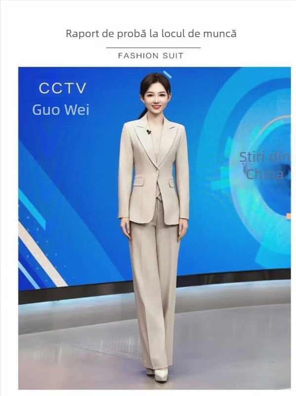 Costum feminin de afaceri cu vestă și pantaloni largi, top cardigan, țesătură rezistentă la șifonare, conținutul principal al țesăturii 80–90%