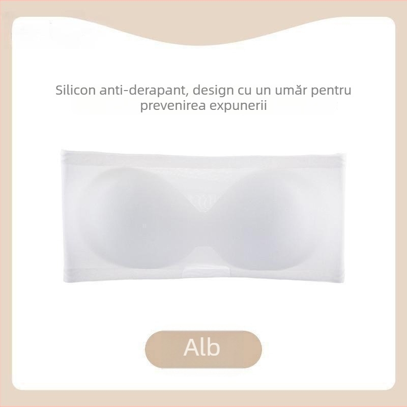 Bustier bandeau fără bretele – Cupă completă, Cupe subțiri modelate, Ice Silk țesătură, respirabil, anti-alunecare