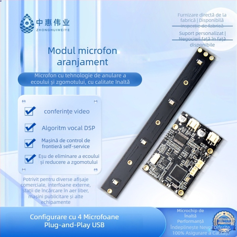 Modul audio pentru videoconferințe, patru microfoane în matrice, omnidirecțional, USB fără driver, reducere inteligentă a zgomotului, model ZH-A4-V2.1