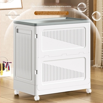 Cutie de depozitare pentru haine, cu capac rabatabil, din plastic, 90–100 L, pliabilă, rezistentă la praf, cu roți