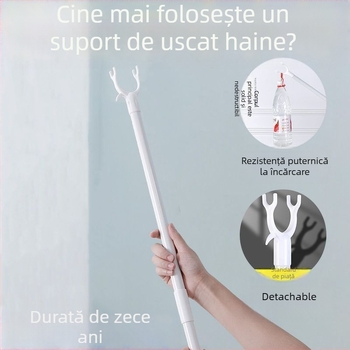 Bară de uscat haine din plastic, extensibilă pentru balcon, portabilă, design modern minimalist