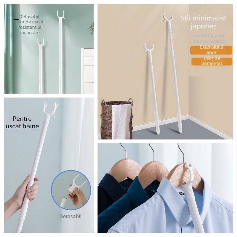 Bară de uscat haine din plastic, extensibilă pentru balcon, portabilă, design modern minimalist