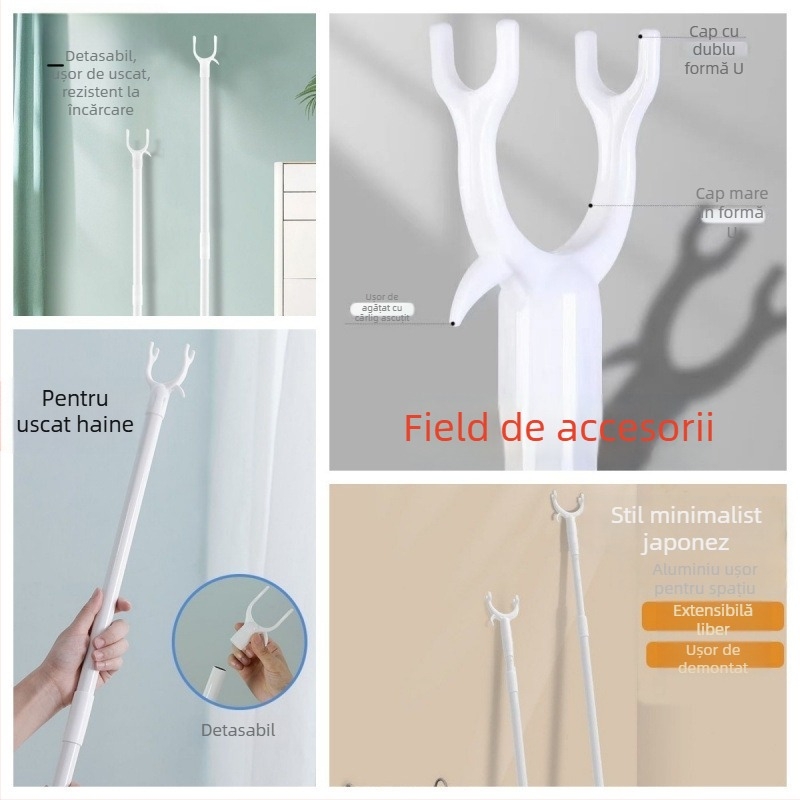 Bară de uscat haine din plastic, extensibilă pentru balcon, portabilă, design modern minimalist