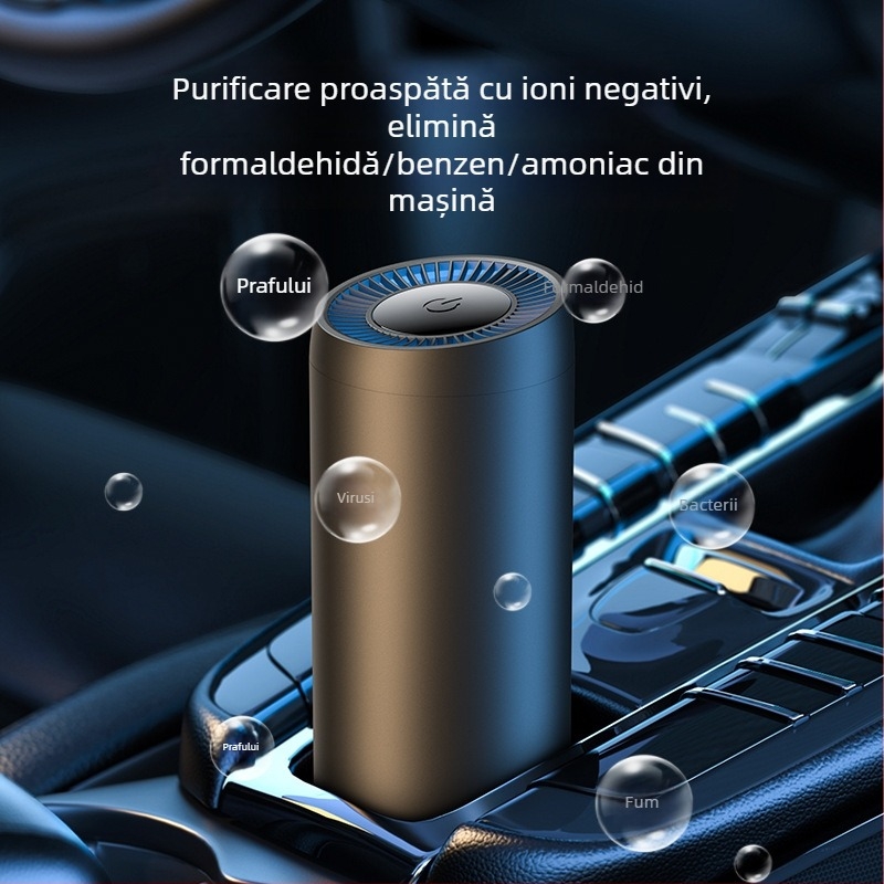Purificator de aer pentru mașină | carcasă din aliaj de aluminiu + ABS (Model YJ-01; putere USB 3W; concentrație de ioni negativi 1.600.000; tensiune 5V)