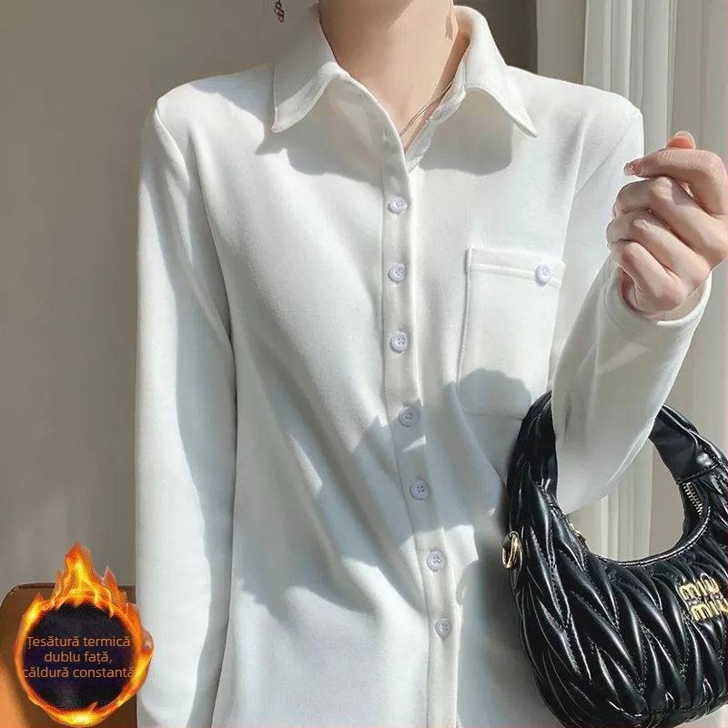 Cămașă de damă în stil cardigan — poliester periat, mâneci lungi, model uni, conținut poliester 70–80%