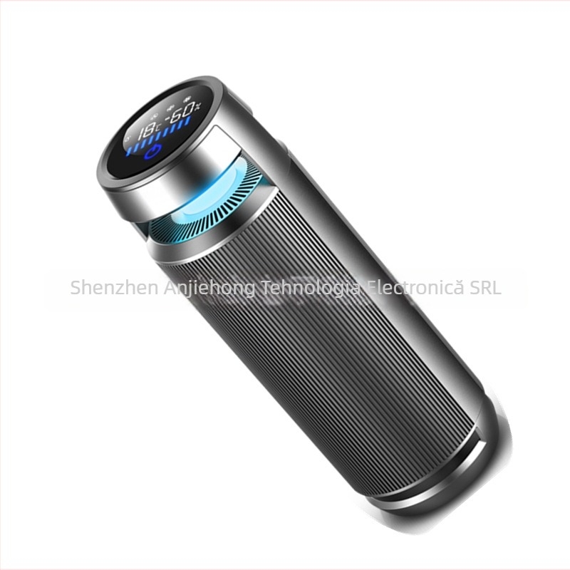 Purificator de aer pentru mașină cu carcasă din aliaj de aluminiu și afișaj digital; elimină formaldehidă și PM2.5; flux de aer 50 m3/h; zgomot redus; alimentare la bord și control tactil