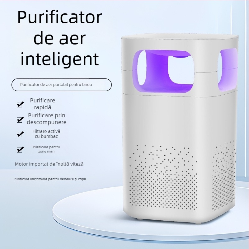 Purificator de aer mic pentru casă și birou; zgomot 36–45 dB, debit de aer 50 m³/h, arie de acoperire 10 m², filtru separat, design simplu