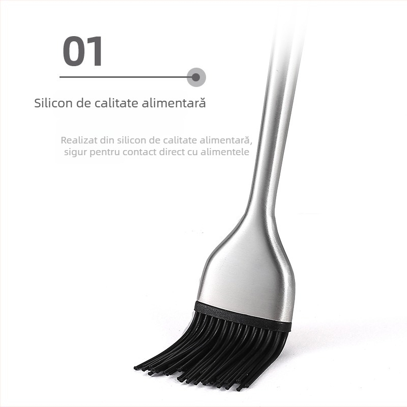 Perie pentru grătar cu mâner gol din oțel inoxidabil 430 și perii din silicon (Material peri: silicon; Material mâner: 430 oțel inoxidabil; Ambalare: 150 buc)