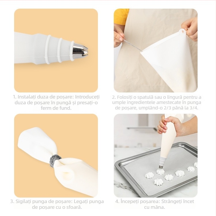 Pungă de decorare din silicon, alimentară, pentru torturi și cremă