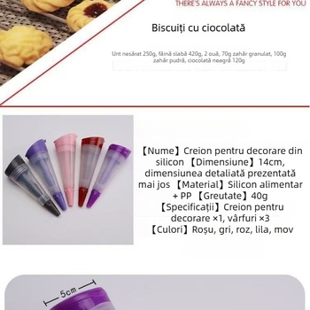 Pistol de decorare pentru prăjituri din silicon — duze și pungă de decorare, stil modern minimalist, lansat în 2025, pentru decorarea cremei