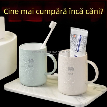 Pahar gros pentru periuțe de dinți cu mâner – recipient plastic pentru clătarea gurii, uz casnic (pentru cupluri)