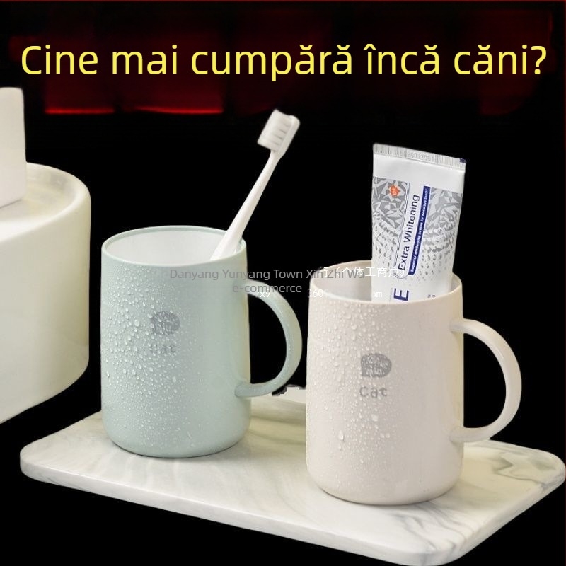 Pahar gros pentru periuțe de dinți cu mâner – recipient plastic pentru clătarea gurii, uz casnic (pentru cupluri)