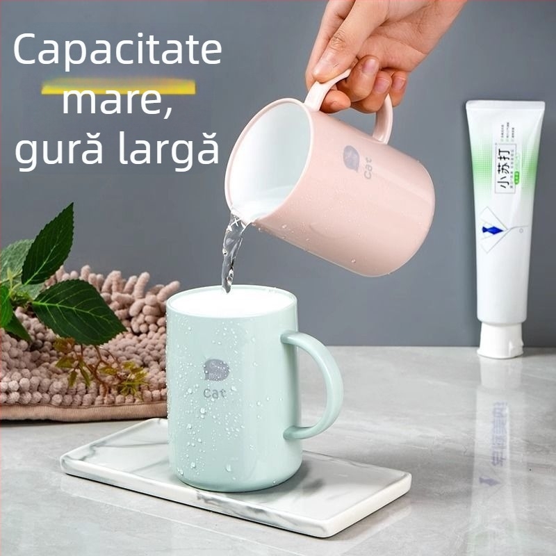 Pahar gros pentru periuțe de dinți cu mâner – recipient plastic pentru clătarea gurii, uz casnic (pentru cupluri)
