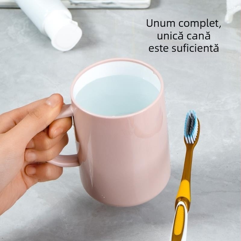 Pahar gros pentru periuțe de dinți cu mâner – recipient plastic pentru clătarea gurii, uz casnic (pentru cupluri)