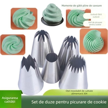 JR 304 oțel inoxidabil, set de 5 duze circulare cu dinți multipli pentru decorarea torturilor și biscuiților