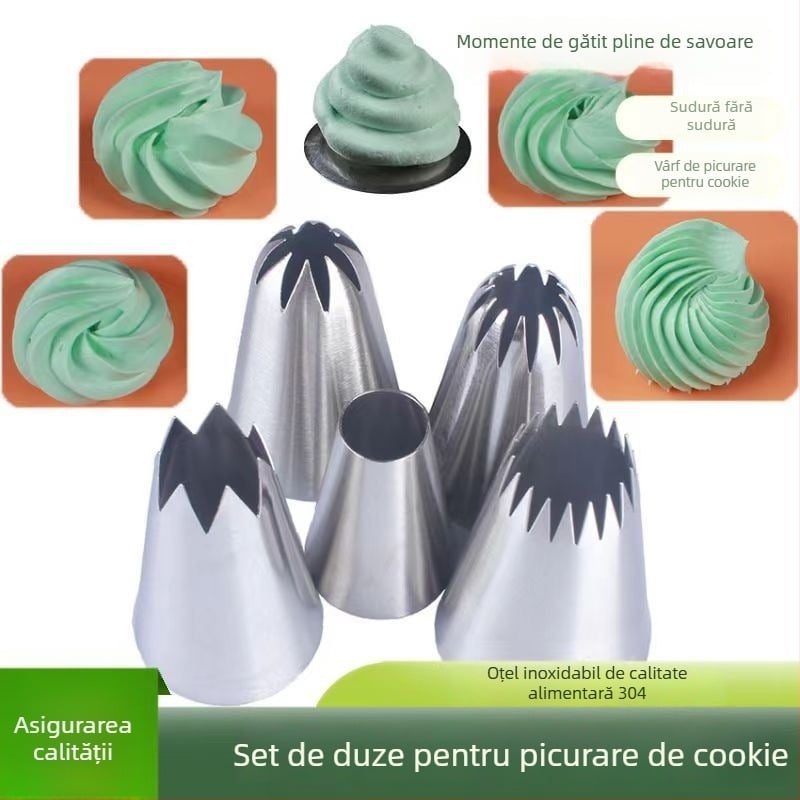 JR 304 oțel inoxidabil, set de 5 duze circulare cu dinți multipli pentru decorarea torturilor și biscuiților