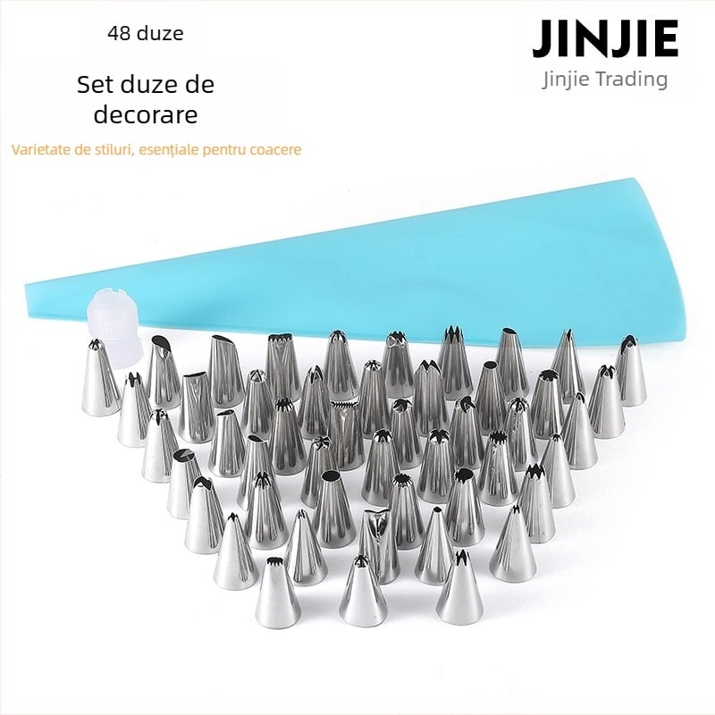 Set de duze pentru decorare, 48 capete din oțel inoxidabil 430, pentru decorarea torturilor și fursecurilor