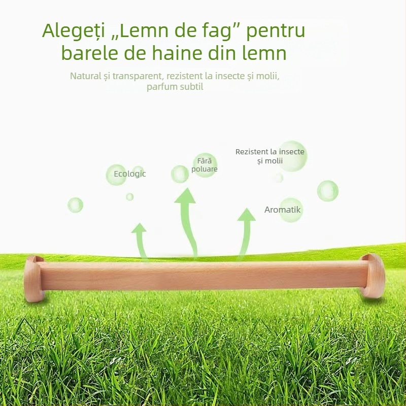 Bară de haine din lemn masiv pentru garderobă, cu flanșă îngroșată, model H122