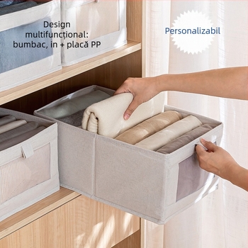 Cutie pliabilă pentru depozitarea hainelor, din bumbac și in, transparentă, fără montaj, portabilă pentru dormitor, capacitate 5–10 L