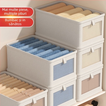 Cutie pliabilă pentru depozitarea hainelor, din bumbac și in, transparentă, fără montaj, portabilă pentru dormitor, capacitate 5–10 L