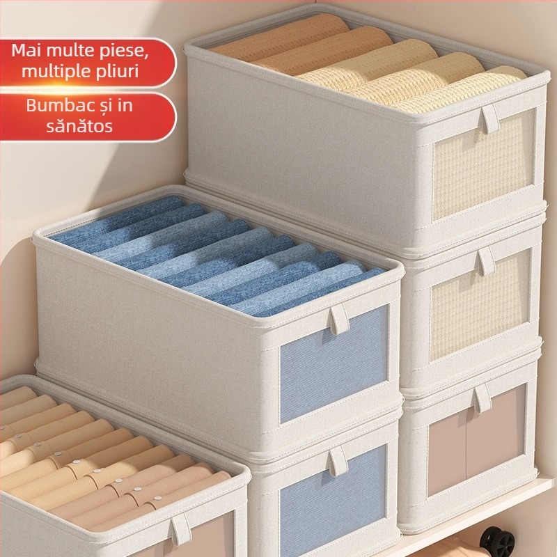 Cutie pliabilă pentru depozitarea hainelor, din bumbac și in, transparentă, fără montaj, portabilă pentru dormitor, capacitate 5–10 L